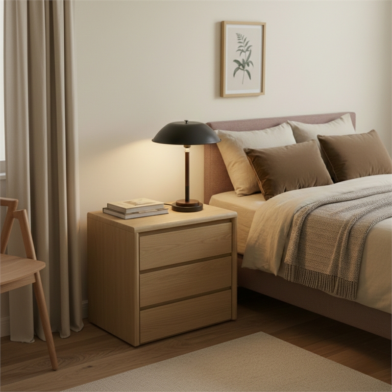 Lena Black Dome Table Lamp with Wood and Brass Details