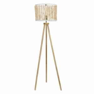 Lina Bohemian Beaded Shade Floor Lamp with Tripod Brown Wood Base