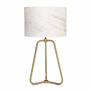 Landscape Table Lamp with Faux Marble Shade and Brass Base
