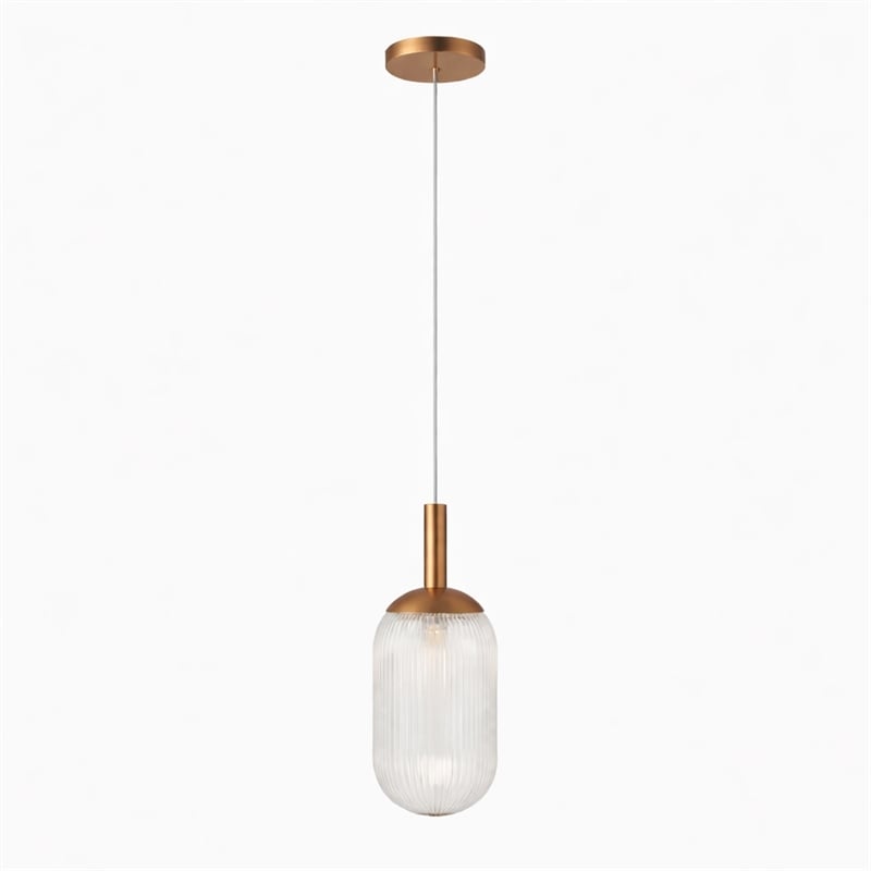 Vivian Modern Bronze Metal Ribbed Glass Pendant Light