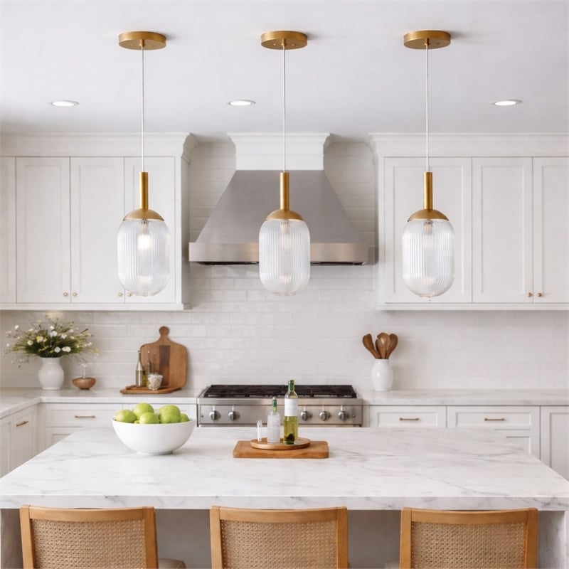 Vivian Modern Bronze Metal Ribbed Glass Pendant Light