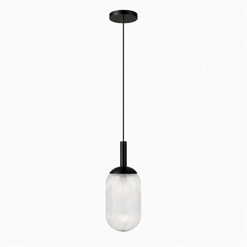 Daphne Modern Ribbed Glass Metal Pendant Light with Black Finish