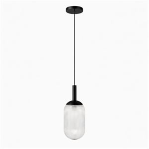 Daphne Modern Ribbed Glass Metal Pendant Light with Black Finish