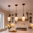 Daphne Modern Ribbed Glass Metal Pendant Light with Black Finish