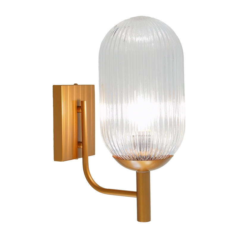 Jane Ribbed Glass Wall Sconce with Brushed Bronze Accents