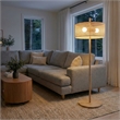 Bloom Natural Wood Floor Lamp with Linen Drum Shade