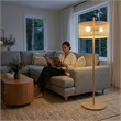 Bloom Natural Wood Floor Lamp with Linen Drum Shade