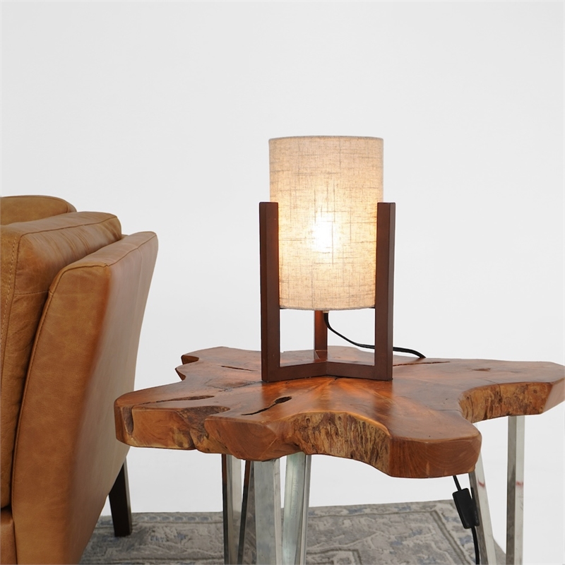 Karwen Minimalist Natural Wood Frame Table Lamp with Linen Shade