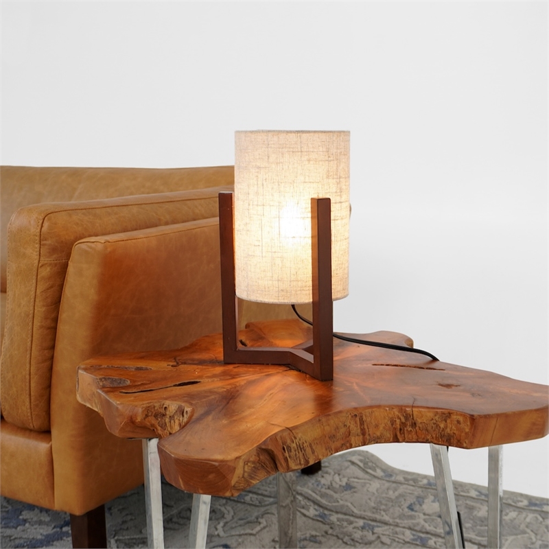 Karwen Minimalist Natural Wood Frame Table Lamp with Linen Shade