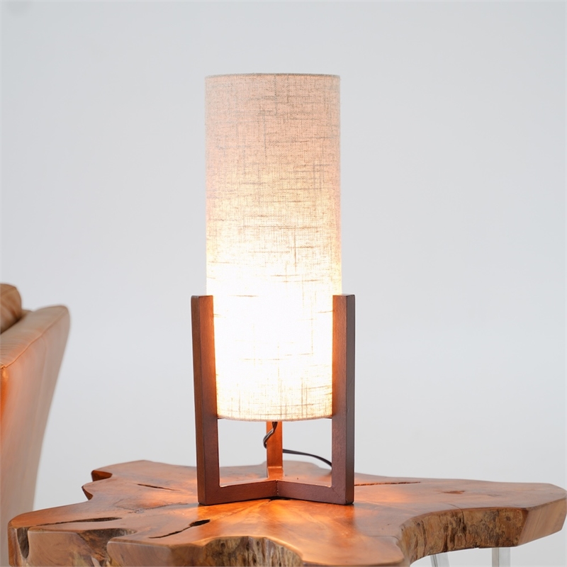 Elyse Minimalist Natural Wood Table Lamp with Cylindrical Shade