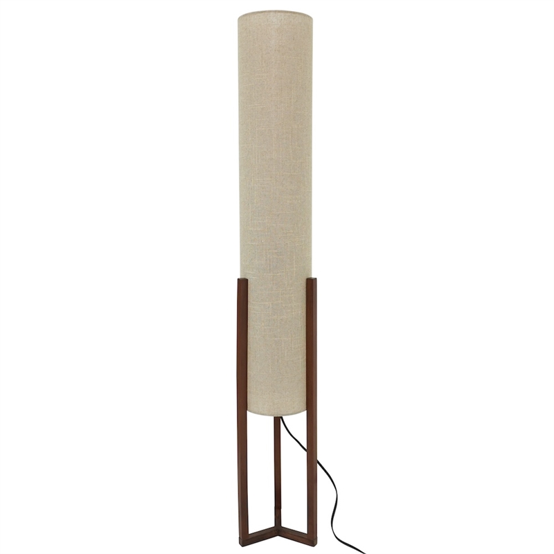 Azur Contemporary Cylinder Fabric Floor Lamp with Brown Wood Base