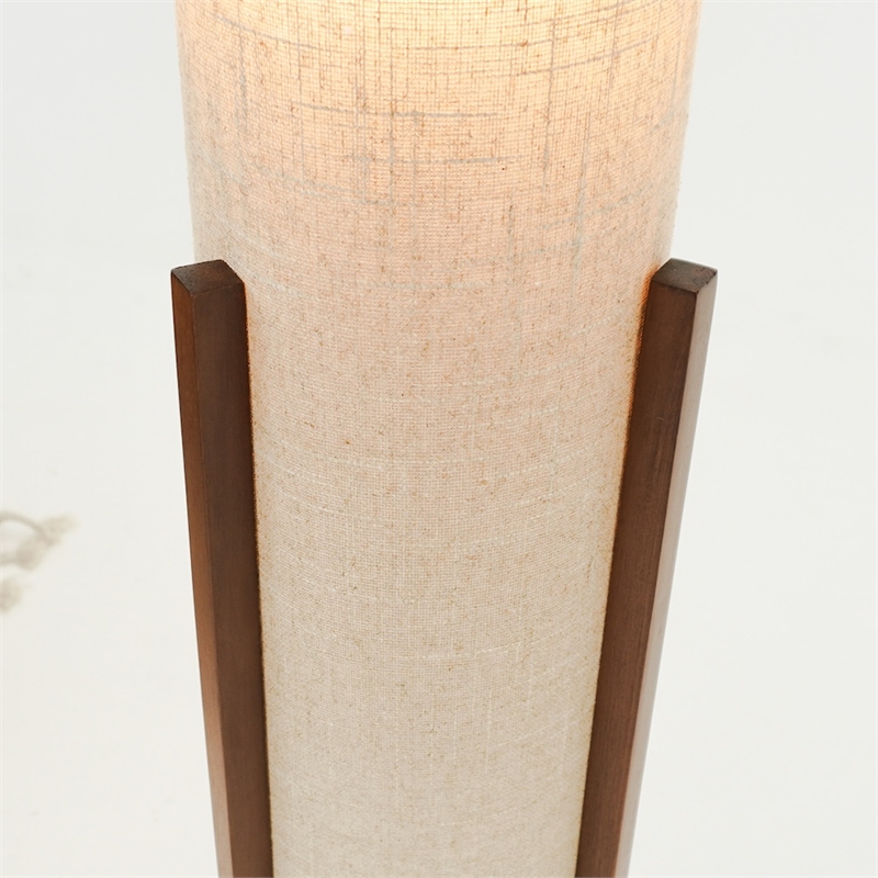 Azur Contemporary Cylinder Fabric Floor Lamp with Brown Wood Base