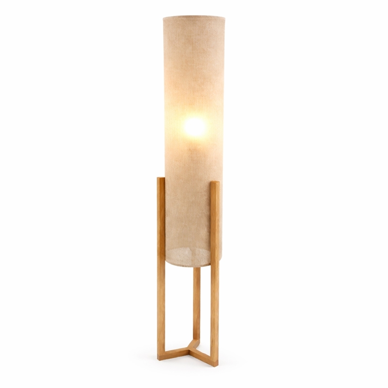 Veux Wood Natural Floor Lamp with Cylindrical Shade