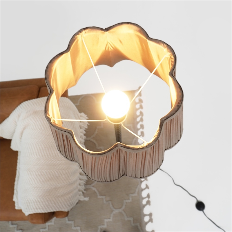 Oly Textured Black Metal Floor Lamp with Pleated Shade