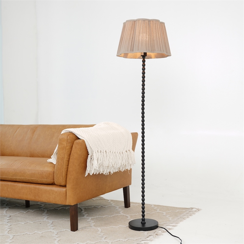 Oly Textured Black Metal Floor Lamp with Pleated Shade