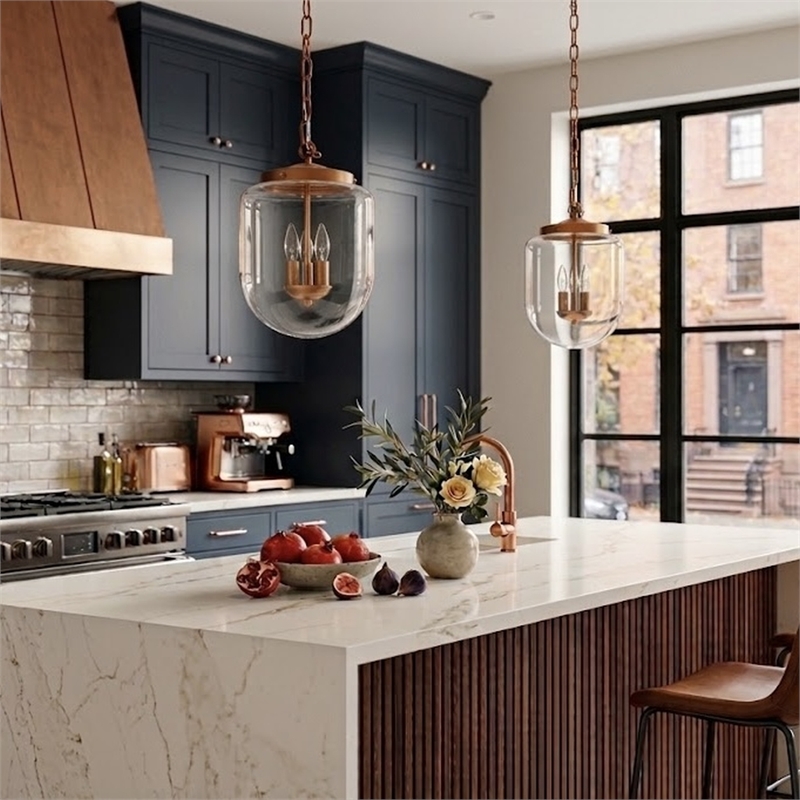 Lydia Glass Pendant Light with Brushed Gold Metal Finish and Clear Shade