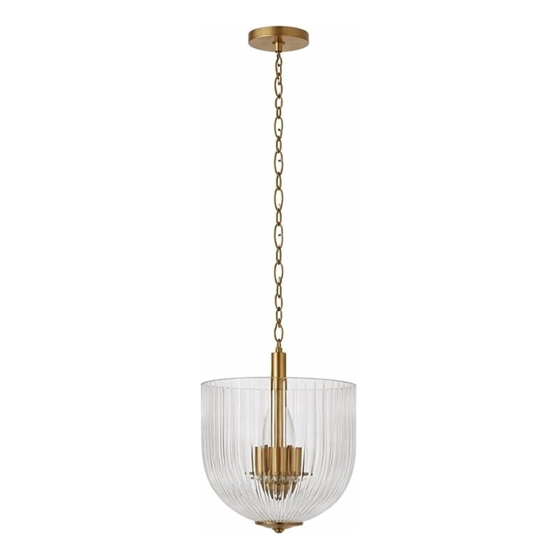 Erin Ribbed Glass Pendant Light with Adjustable Brass Chain