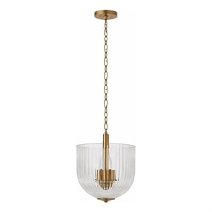 Erin Ribbed Glass Pendant Light with Adjustable Brass Chain