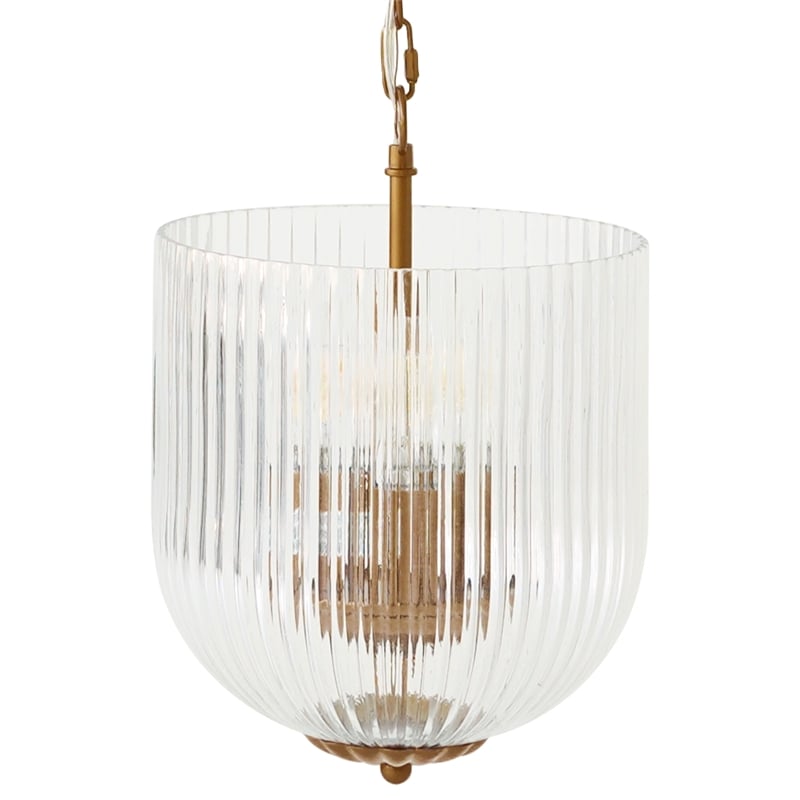 Erin Ribbed Glass Pendant Light with Adjustable Brass Chain
