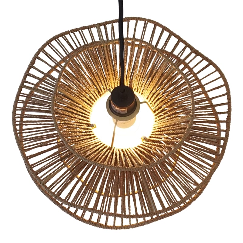 Westan Natural Woven Rattan Layered Black Metal Pendant Light