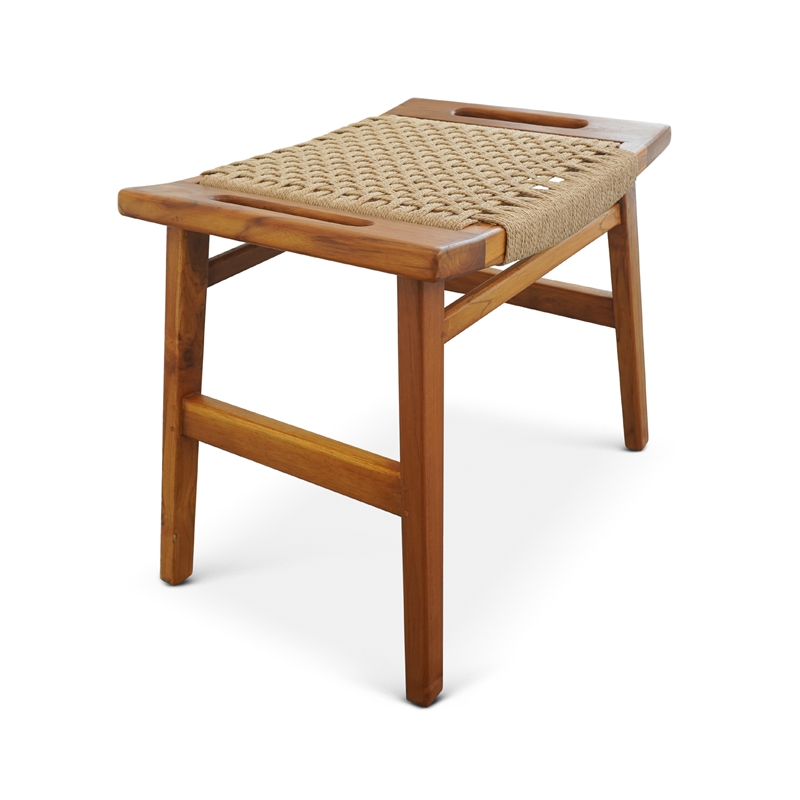 Tundra Rustic Mid-Century Style Solid Wood Frame Loom Stool in Tan