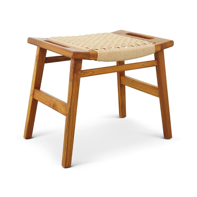 Tundra Rustic Mid-Century Style Solid Wood Frame Loom Stool in Tan