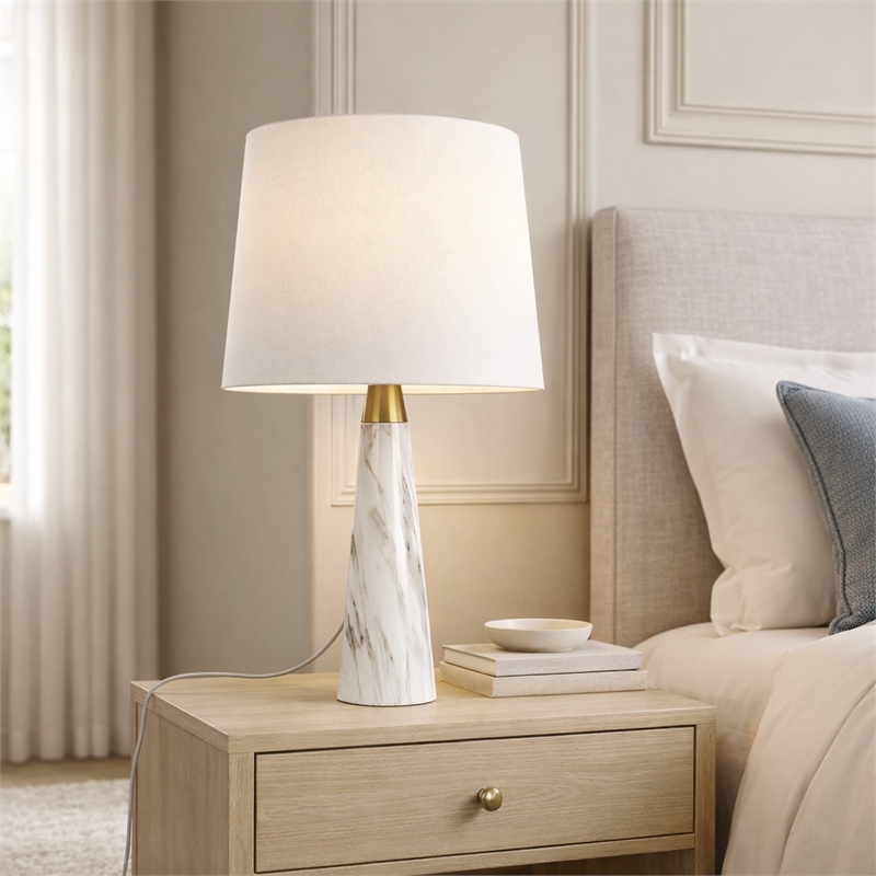 Apte Modern Black Contemporary Table Lamp with Faux Marble Base