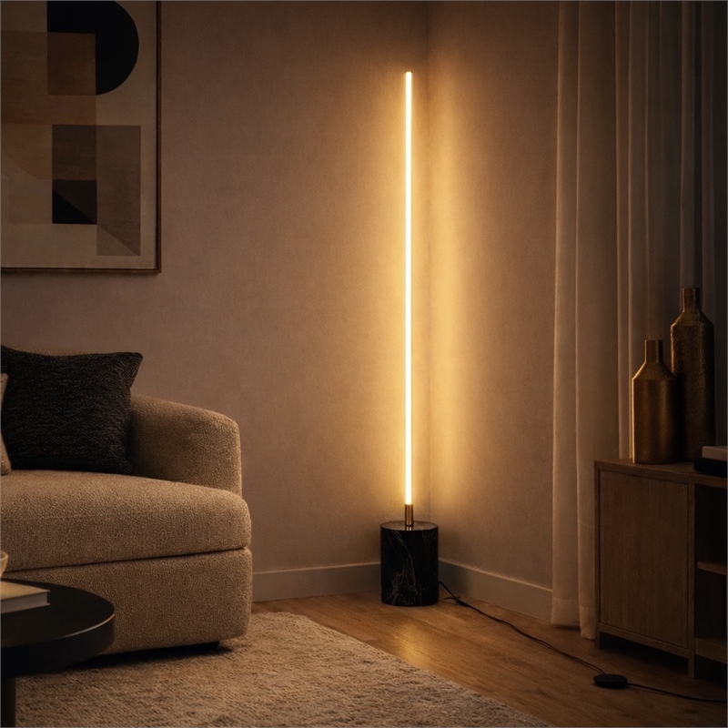 Austen Modern Gold Metal LED Floor Lamp with Marble Accents