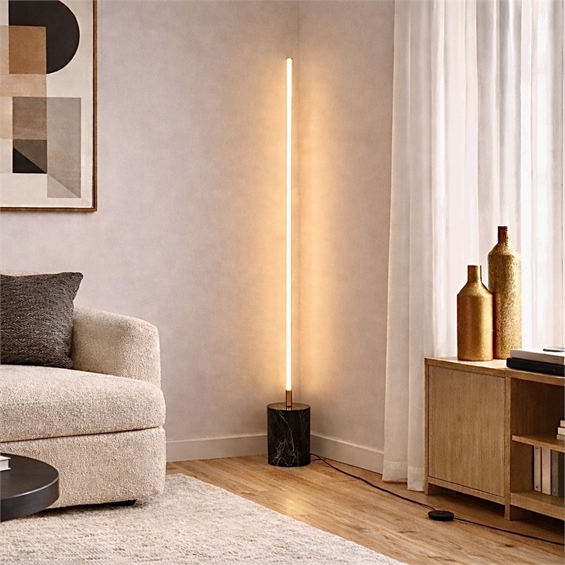 Austen Modern Gold Metal LED Floor Lamp with Marble Accents