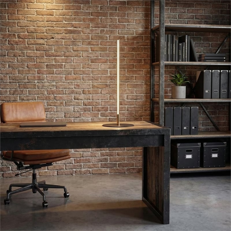 William Contemporary Black LED Table Lamp with Gold Metal Details