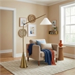 Pleit Modern Brushed Brass Floor Lamp with Hanging Fabric Shade