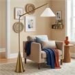 Pleit Modern Brushed Brass Floor Lamp with Hanging Fabric Shade