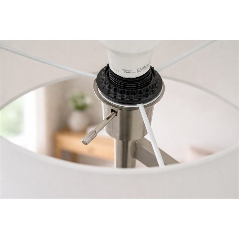 Azur Contemporary Nickel Metal Floor Lamp with White Drum Shade