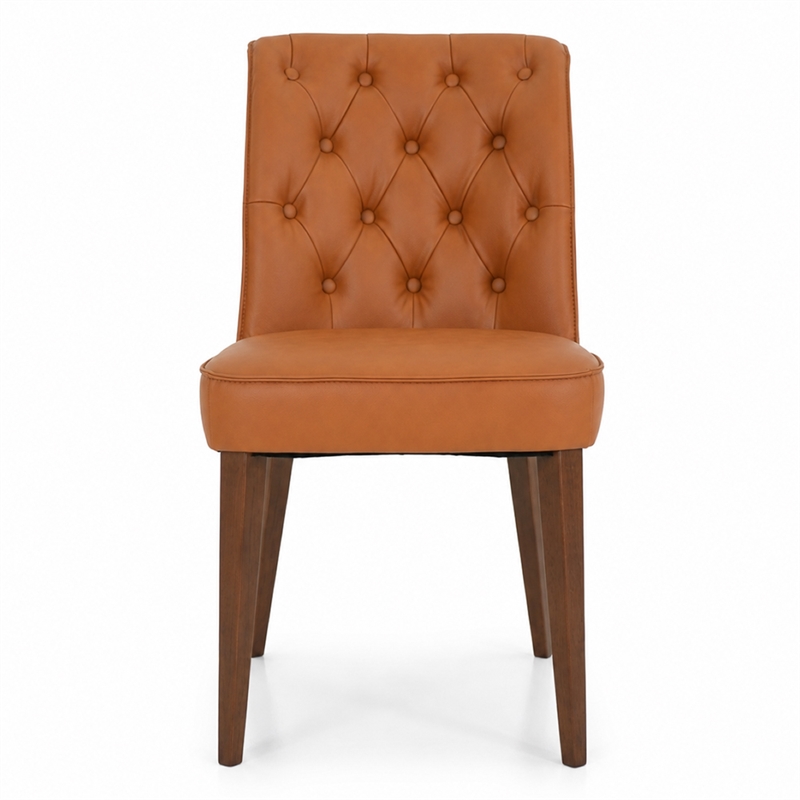 Albion Stylish Leather Dining Chair with Walnut Legs and Plush Padding in Tan