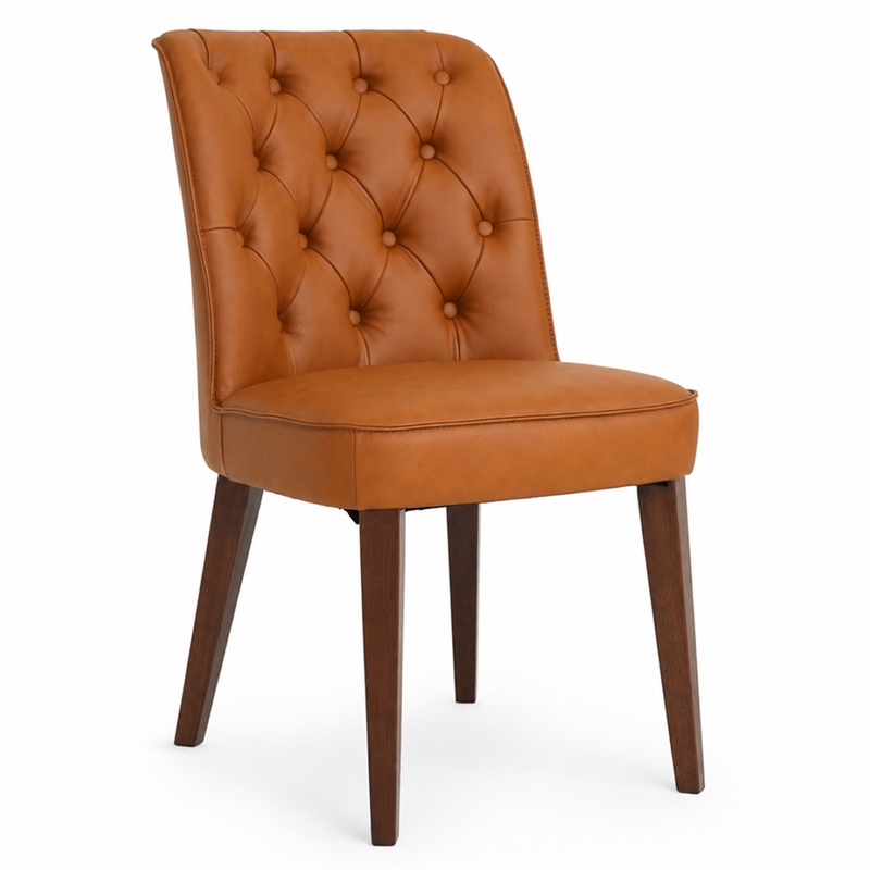 Albion Stylish Leather Dining Chair with Walnut Legs and Plush Padding in Tan