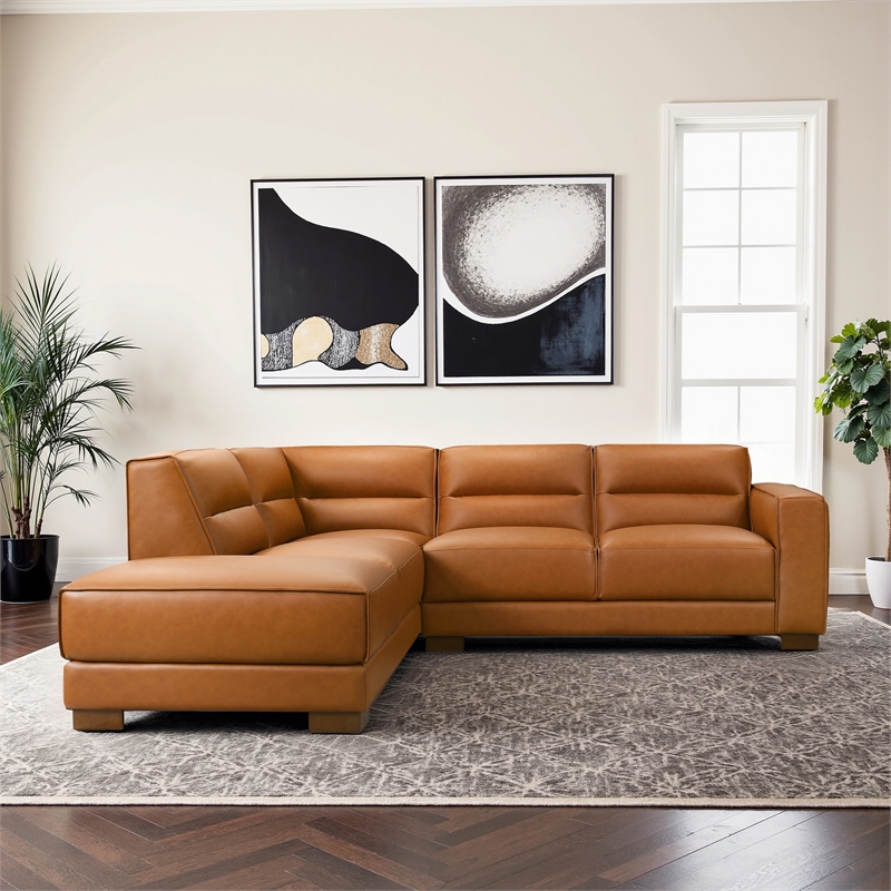 Laramie Stylish L-Shaped Vegan Leather Sectional Sofa in Tan
