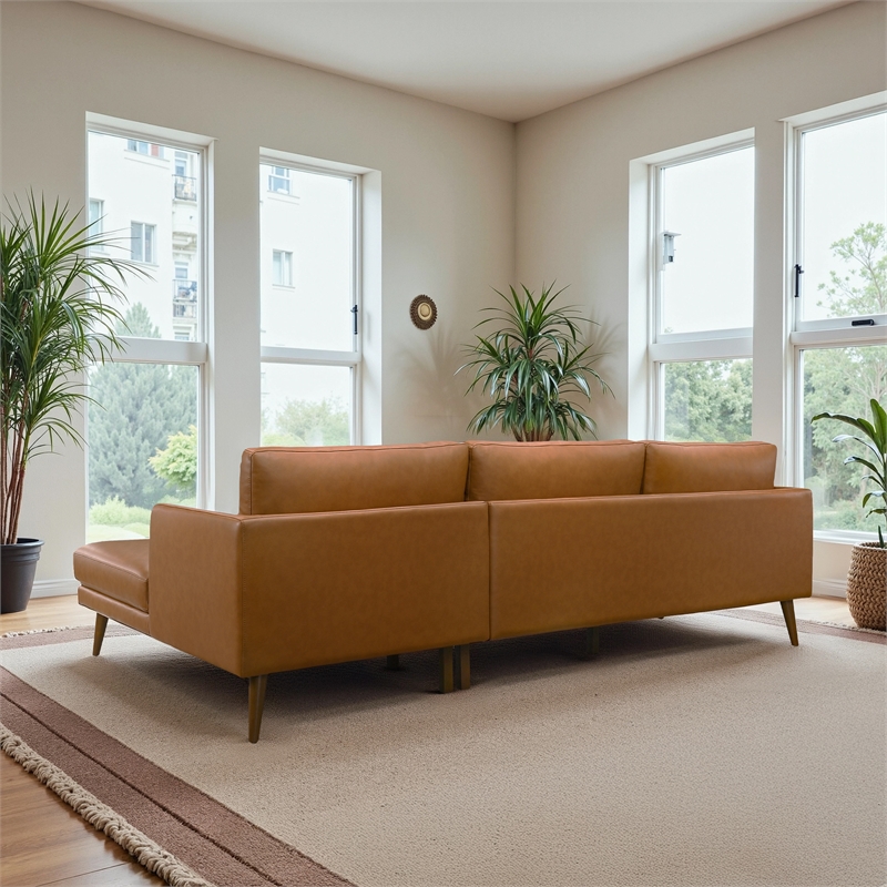 Isabel Modern Living Room Top Leather Corner Sectional Couch in Tan