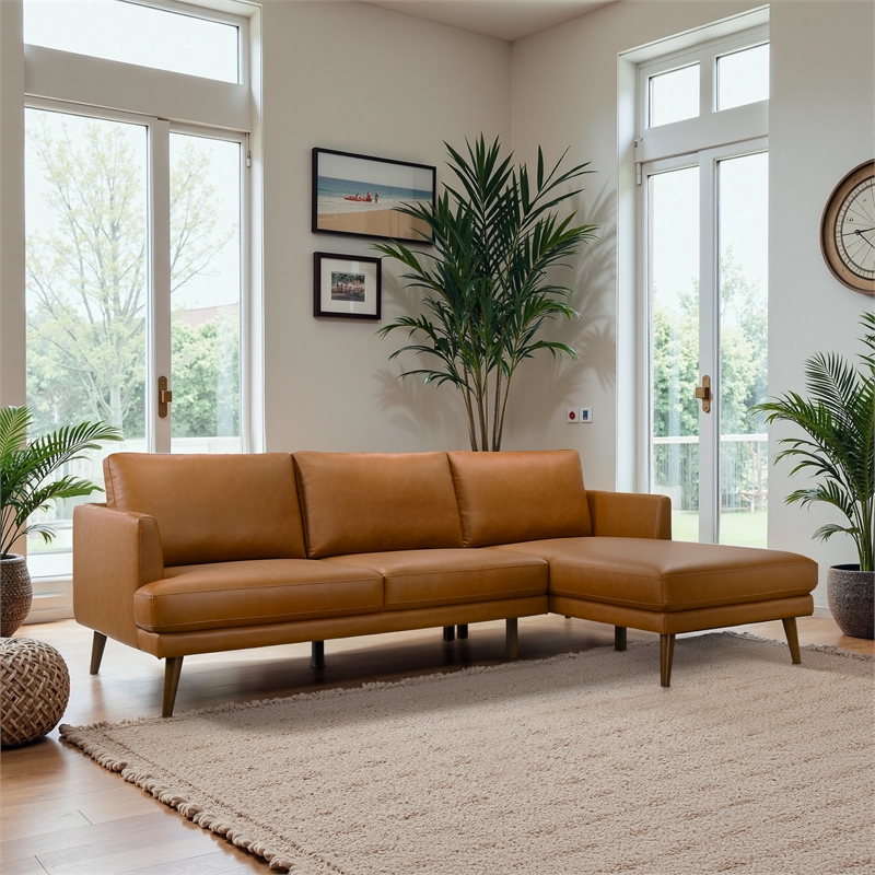 Isabel Modern Living Room Top Leather Corner Sectional Couch in Tan
