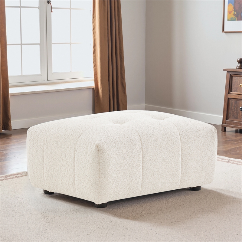 Kayzer Luxurious Boucle Fabric Ottoman in Ivory