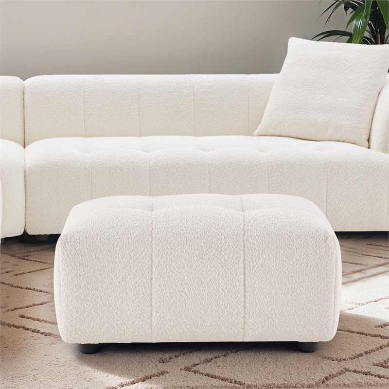 Kayzer Luxurious Boucle Fabric Ottoman in Ivory