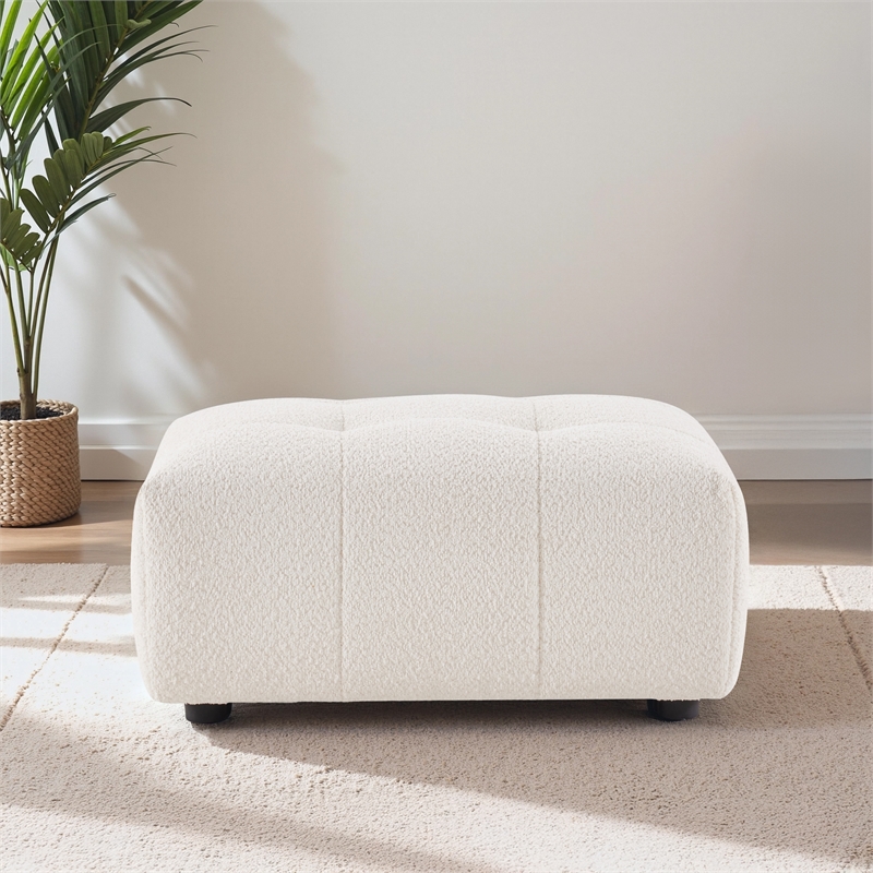 Kayzer Luxurious Boucle Fabric Ottoman in Ivory