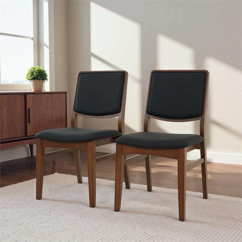 Andover Stylish Mid-Century Modern Solid Wood Dining Chairs in Black (Set of 2)