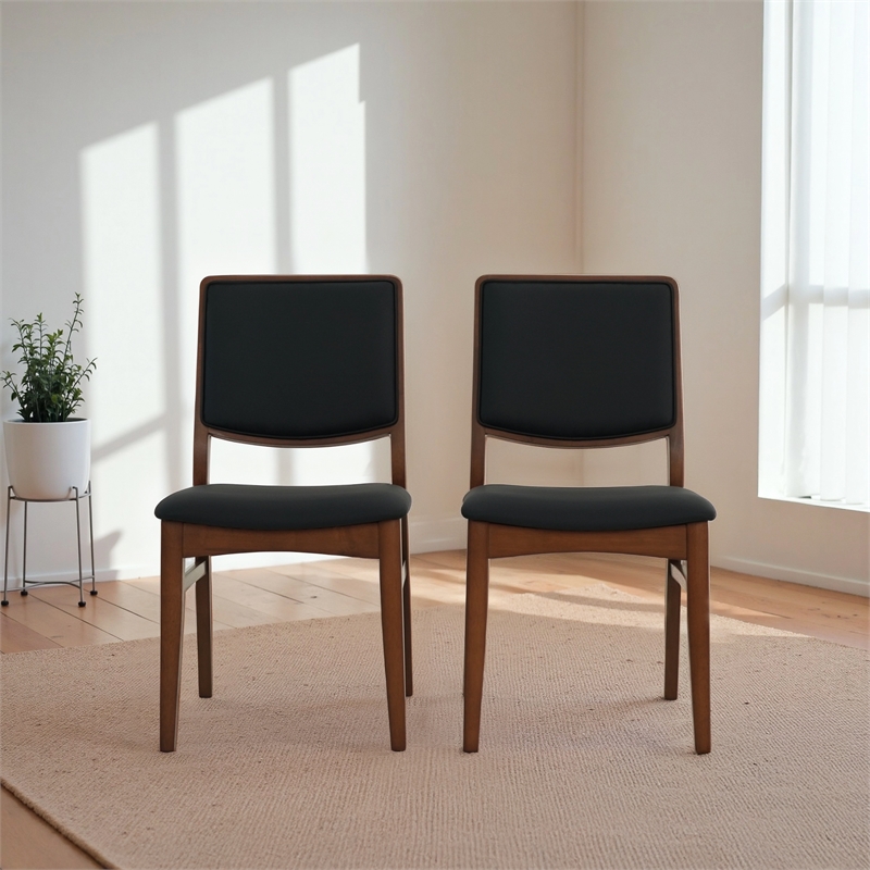 Andover Stylish Mid-Century Modern Solid Wood Dining Chairs in Black (Set of 2)