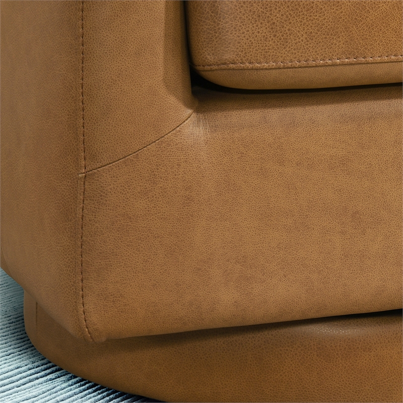 Bryan Modern Genuine Tan Leather Swivel Chair with Comfortable Cushion Seat
