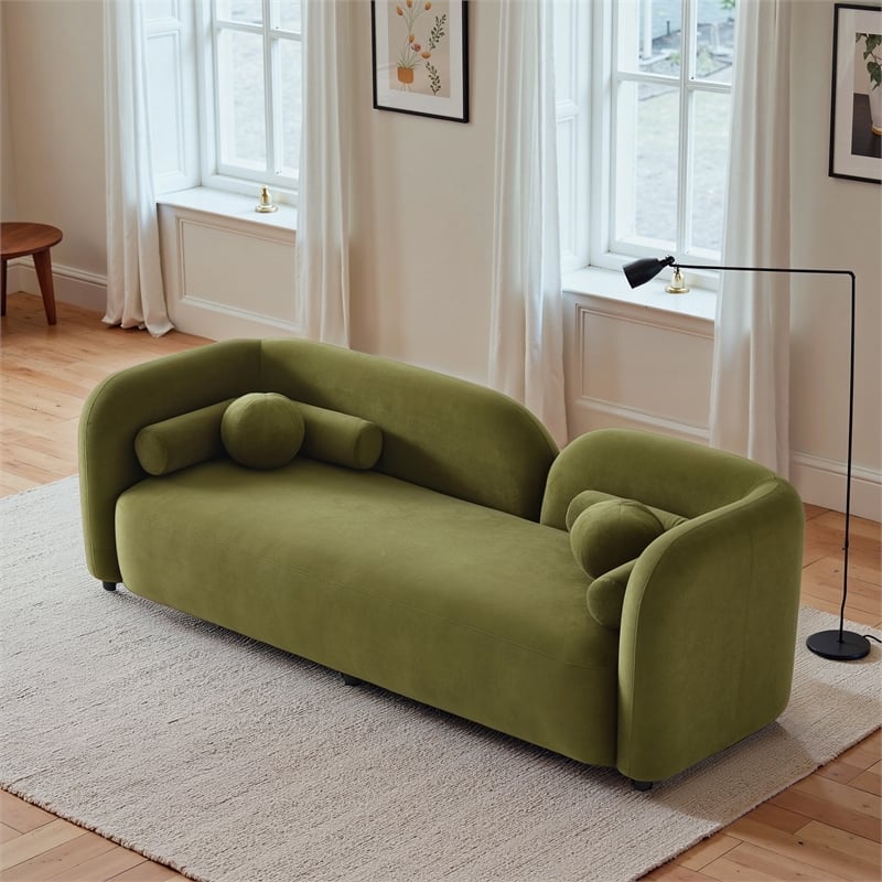 Bodur Japandi Style Luxury Modern Green Velvet Sofa with Stylish Curved Design