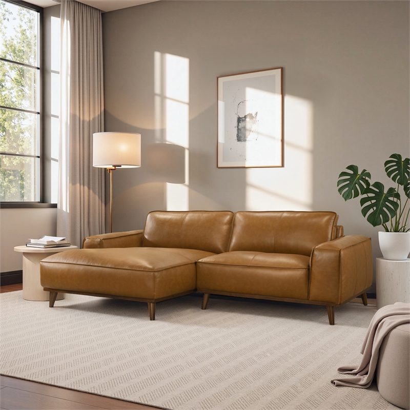 Oasis Modern Design Top Grain Leather Sectional Sofa in Tan