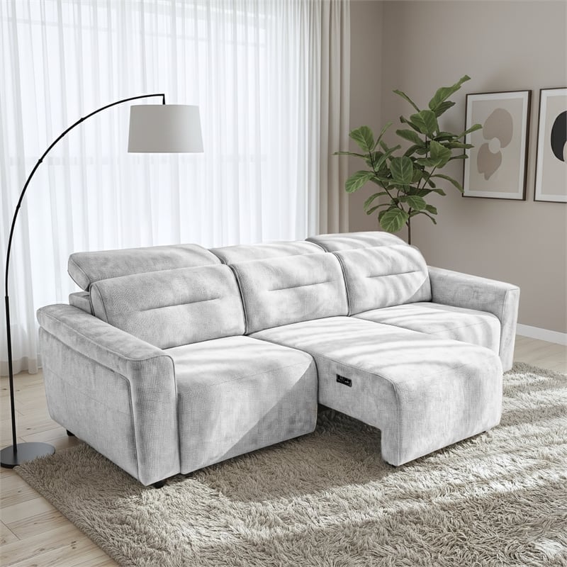 Decatur Power Glide Gray Fabric Sofa with USB Charging Ports & Zero Wall Design