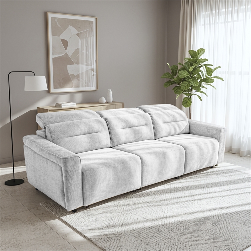 Decatur Power Glide Gray Fabric Sofa with USB Charging Ports & Zero Wall Design
