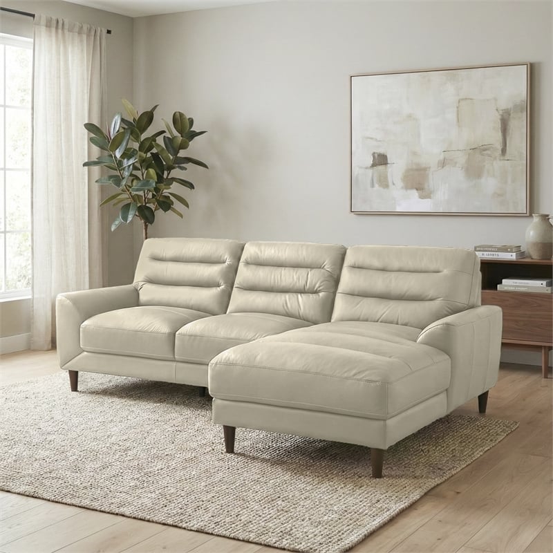 Boone Genuine Leather Sectional Sofa & Chaise with Minimalist Design in Cream