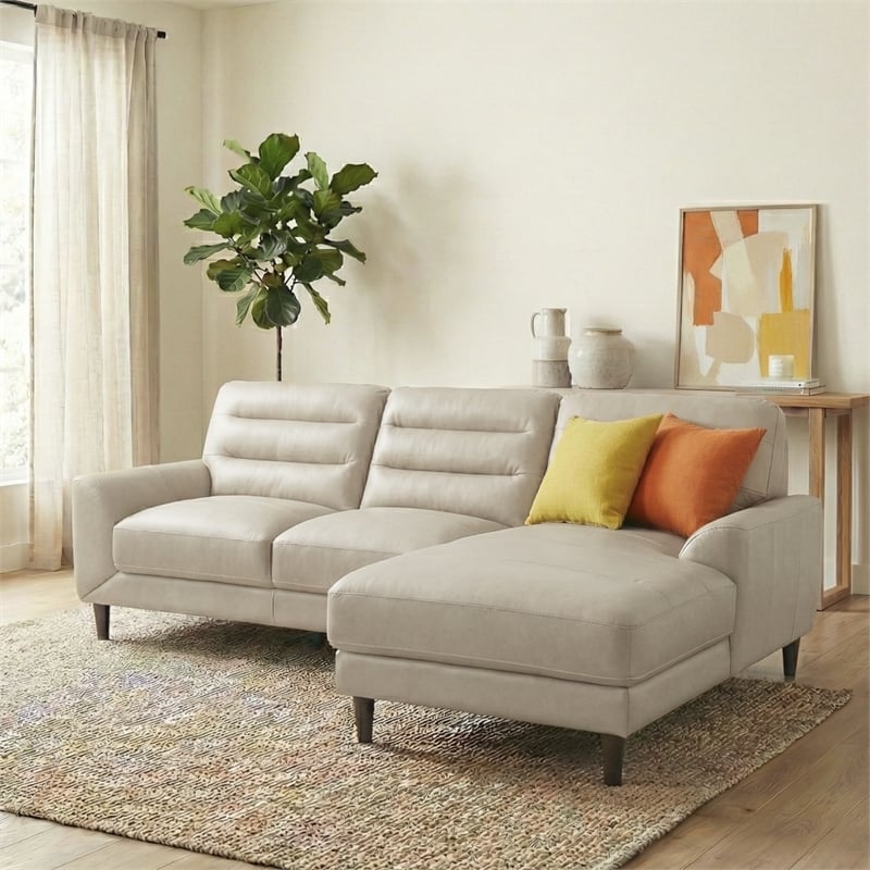 Boone Genuine Leather Sectional Sofa & Chaise with Minimalist Design in Cream